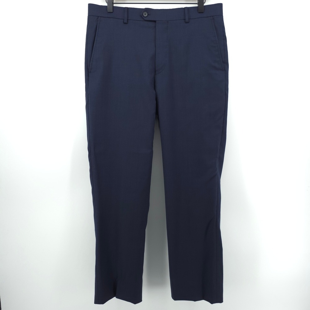 Jos. A. Bank Mens Dress Pants Traveler Travel Tech 33 Regular Navy Blue Slim Fit
